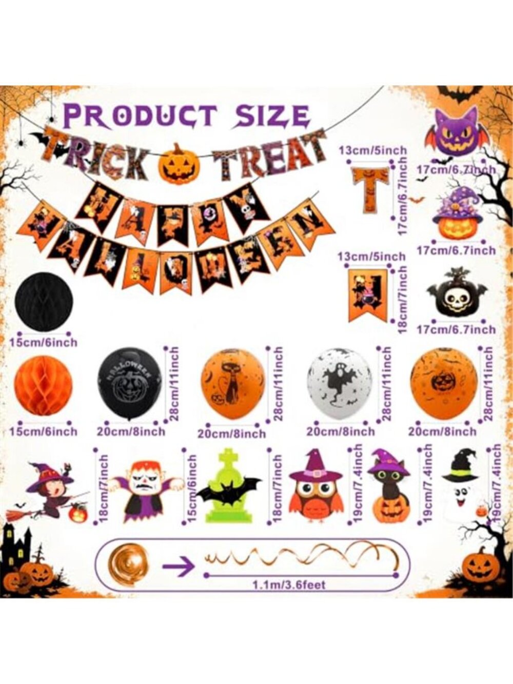 Halloween Decorations 33 Pcs Happy Halloween Banner Trick or Treat Banner - Picture 4 of 7